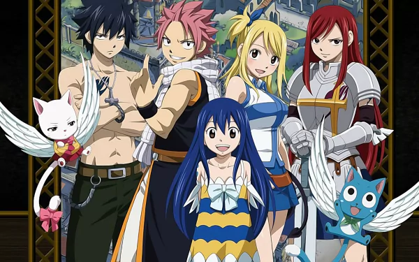 Happy (Fairy Tail) Charles (Fairy Tail) Wendy Marvell Gray Fullbuster Erza Scarlet Natsu Dragneel Lucy Heartfilia Anime Fairy Tail HD Desktop Wallpaper | Background Image
