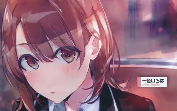 HD wallpaper featuring Iroha Isshiki from the anime My Teen Romantic Comedy SNAFU, showcasing her expressive gaze in a vibrant, dynamic background.