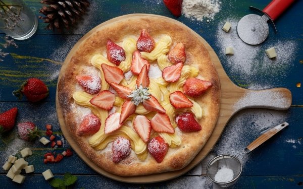 Food Cake Cream Strawberry Still Life Pine Cone Flour Glass HD Wallpaper | Background Image