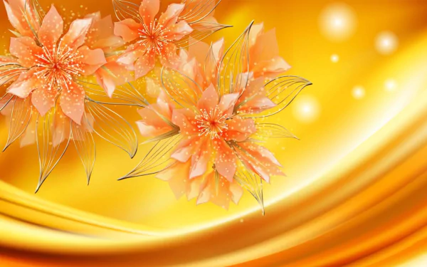 A vibrant artistic depiction featuring orange flowers against a warm yellow background, capturing the essence of fall in a beautiful HD desktop wallpaper.