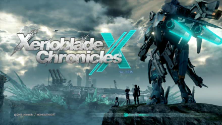 HD desktop wallpaper featuring Xenoblade Chronicles X with a mech, characters, and futuristic landscape.