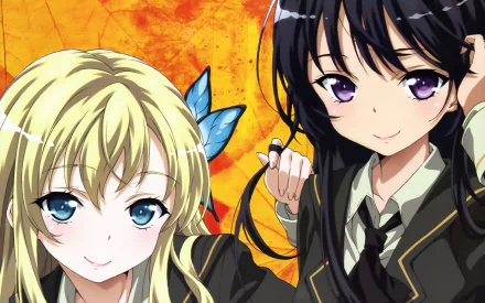 HD anime desktop wallpaper featuring Yozora Mikazuki and Sena Kashiwazaki from Boku Wa Tomodachi Ga Sukunai with vibrant orange background.