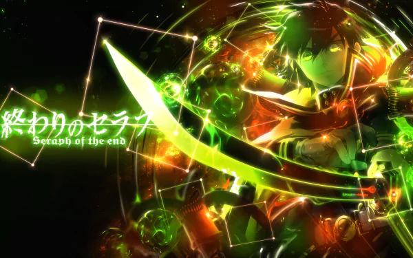 A striking HD wallpaper featuring Yūichirō Hyakuya from the anime Seraph of the End, showcasing vibrant colors and dynamic design elements.