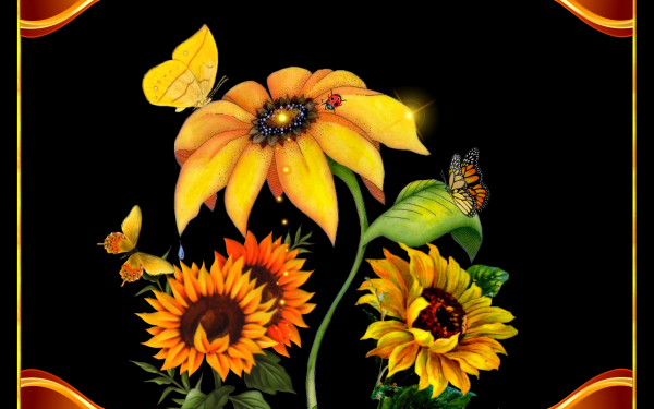 Artistic Flower Flowers Sunflower Butterfly Yellow Flower HD Wallpaper | Background Image