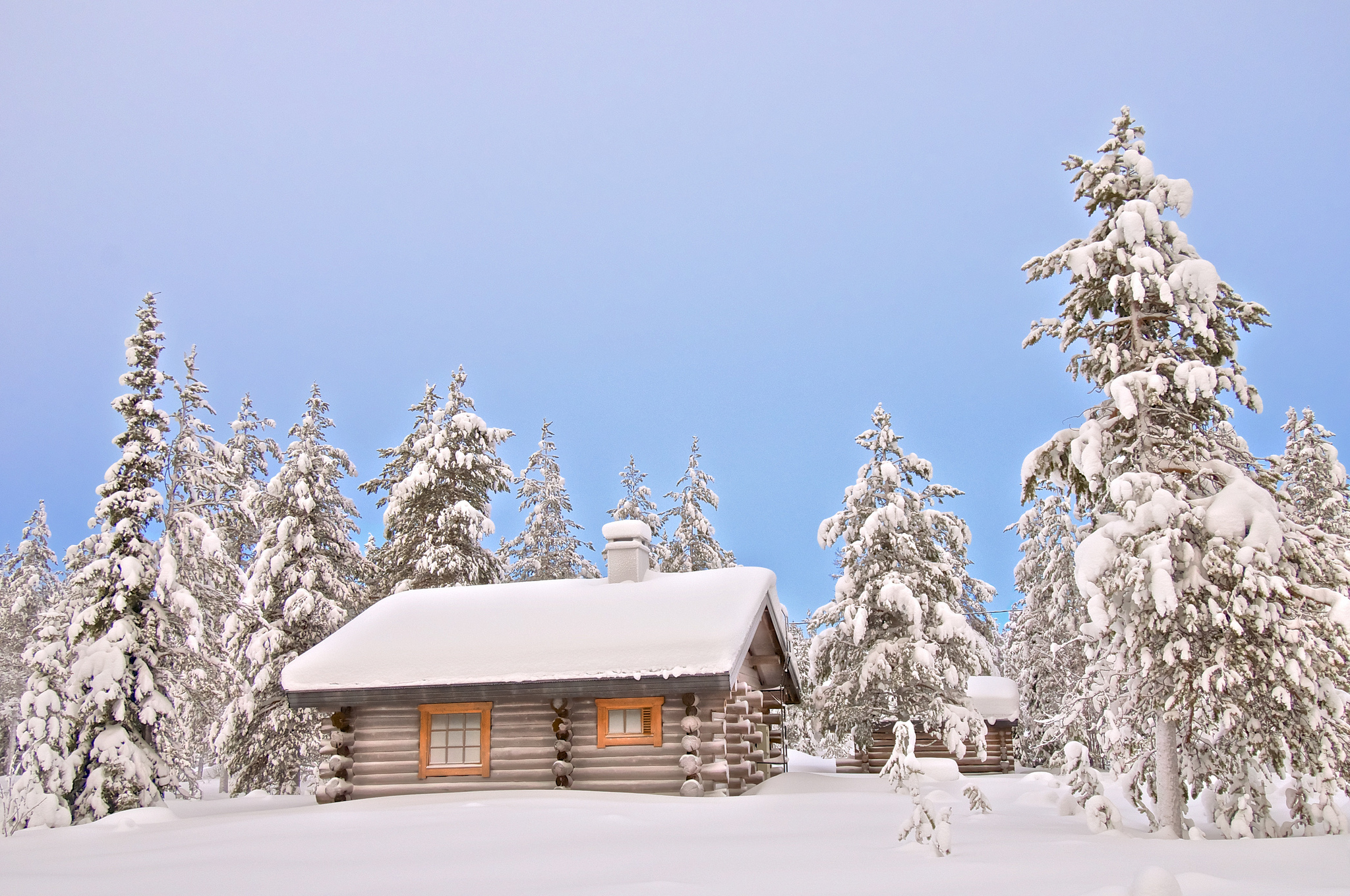 Log Cabin In Winter Forest