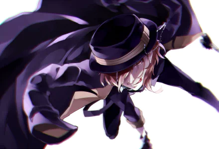 Dynamic HD wallpaper featuring Chuuya Nakahara from the anime Bungou Stray Dogs, showcasing his intense expression and stylish outfit in a dramatic pose.