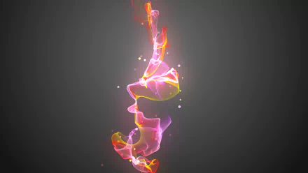 Abstract CGI HD PC desktop wallpaper: colorful luminous smoke ribbon twisting upward on a dark background with glowing particles and light accents.
