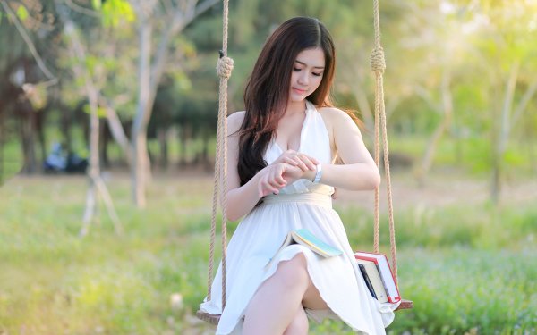 Women Asian Model Brunette White Dress HD Wallpaper | Background Image