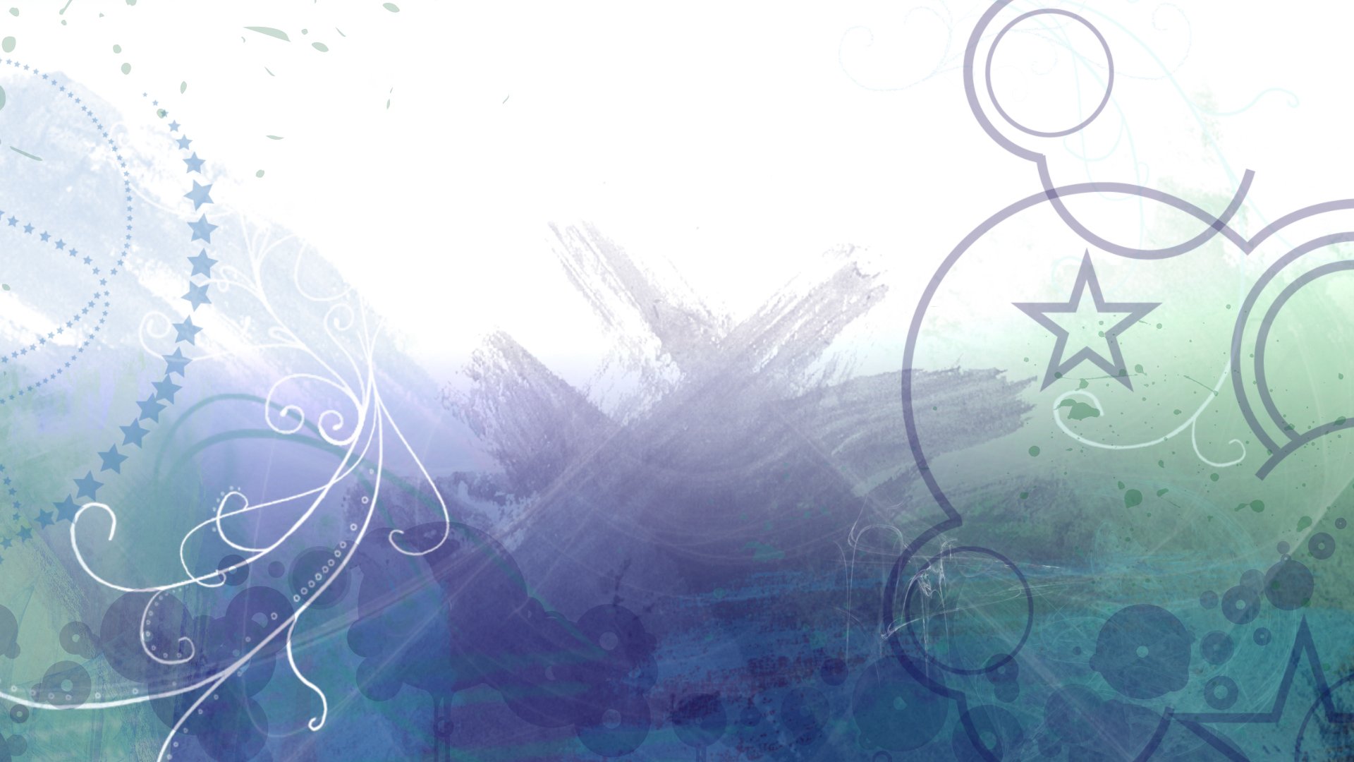 HD PC desktop wallpaper featuring an artistic design with stars and abstract swirls in soft blue and white tones.
