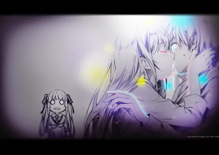 A colorful HD desktop wallpaper featuring characters Tomoya Aki, Utaha Kasumigaoka, and Eriri Spencer Sawamura from the anime Saekano: How to Raise a Boring Girlfriend.