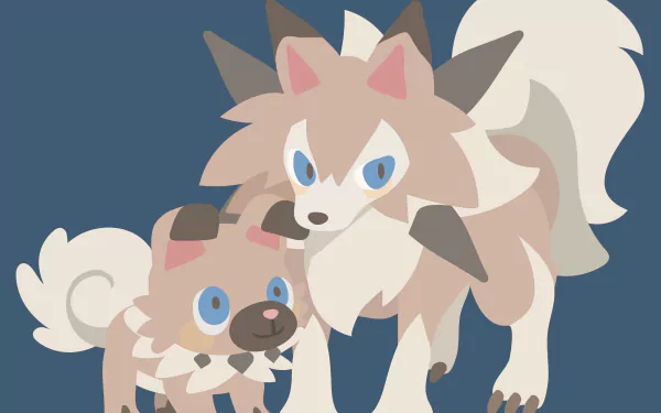HD PC wallpaper featuring Pokémon Sun and Moon characters Lycanroc and Rockruff in a stylized, minimalist design against a solid background.