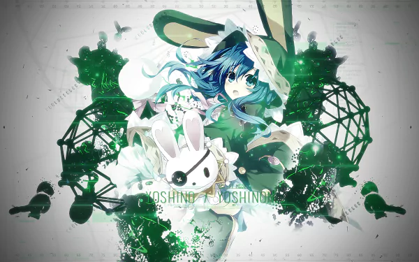 A vibrant HD wallpaper featuring Yoshino from Date A Live, surrounded by green splashes and abstract designs, capturing the essence of the anime's unique style.
