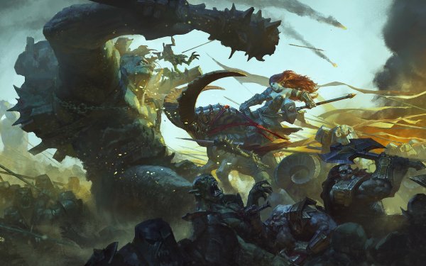 Fantasy Battle Warrior Woman Warrior Creature Dwarf Orc Axe Giant HD Wallpaper | Background Image