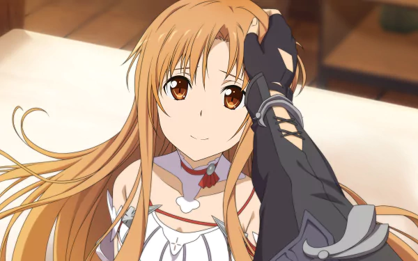 Asuna Yuuki from the anime Sword Art Online, depicted in a vibrant 4K Ultra HD wallpaper, showcasing her signature long hair and warm expression.