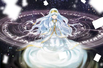HD desktop wallpaper of Index Librorum Prohibitorum from the anime A Certain Magical Index, surrounded by glowing magical circles and floating pages.