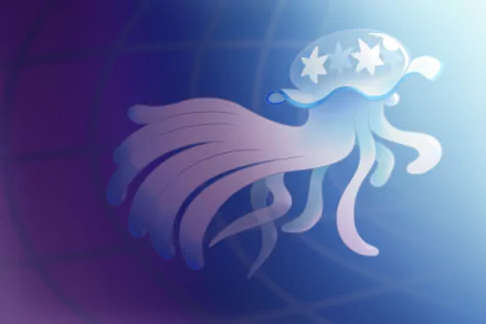 HD PC desktop wallpaper of UB-01 Nihilego from Pokémon Sun and Moon: translucent jellyfish-like Ultra Beast on a blue-purple background, video game artwork.