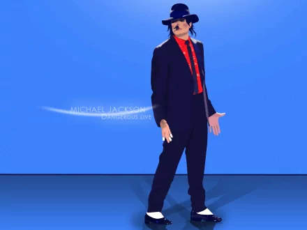 HD desktop wallpaper featuring an illustrated Michael Jackson against a blue background with the text Michael Jackson Dangerous Live.