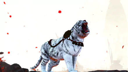 White tiger roaring fiercely in a stylized scene from the video game Far Cry 4, featured as an HD PC desktop wallpaper and background.