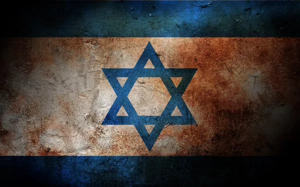 A textured HD wallpaper featuring the flag of Israel, showcasing the blue Star of David on a weathered background with stripes in blue and white.
