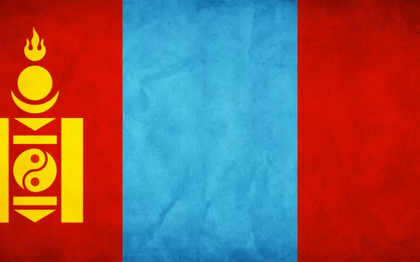 A vibrant HD desktop wallpaper featuring the flag of Mongolia, showcasing its distinct colors and emblem on a textured background.