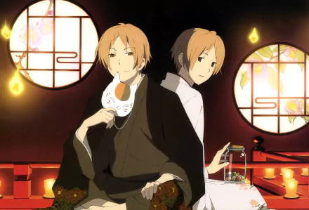 A 4K Ultra HD anime wallpaper featuring characters from Natsume Yuujinchou (Natsume's Book of Friends) in a warm, softly lit traditional room.