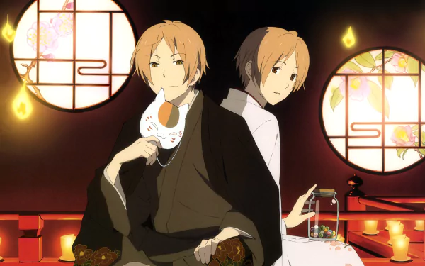 A 4K Ultra HD anime wallpaper featuring characters from Natsume Yuujinchou (Natsume's Book of Friends) in a warm, softly lit traditional room.
