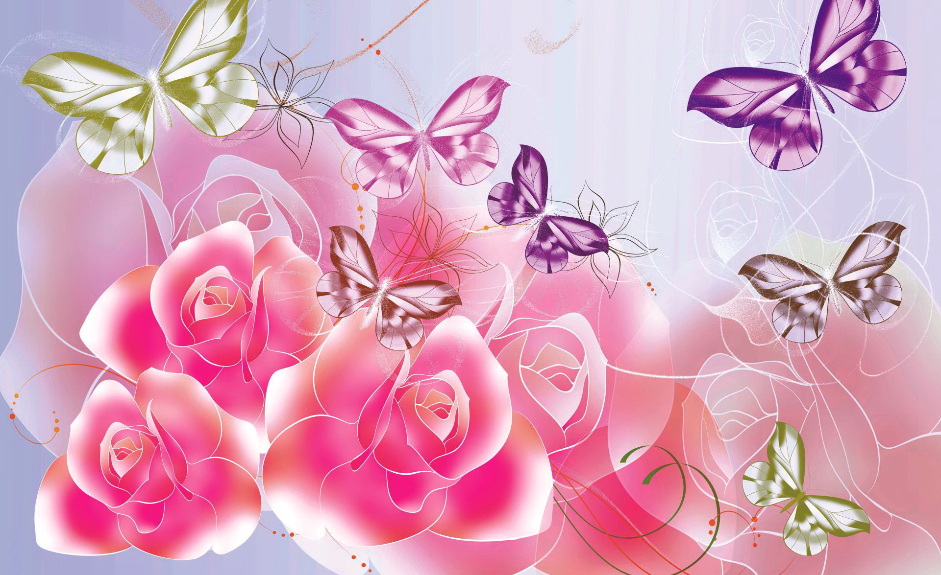 Pink Roses and Butterflies