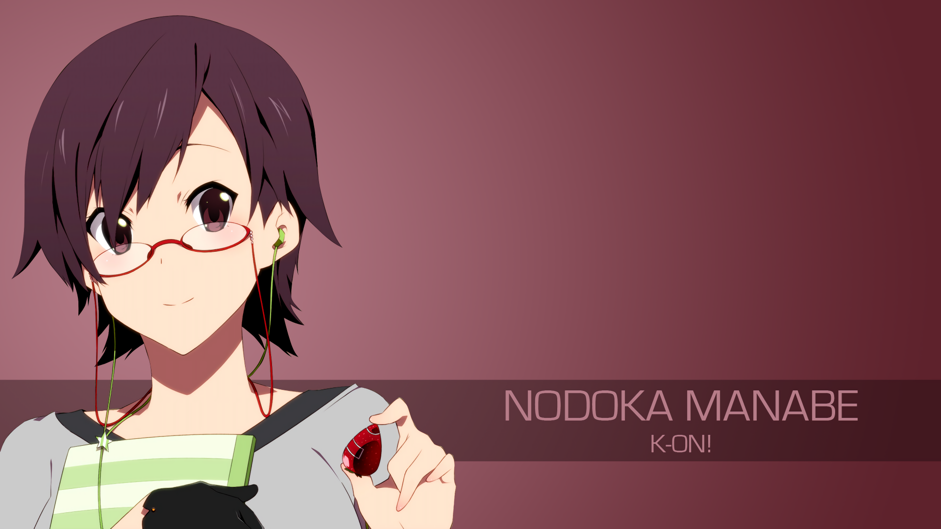 4K Ultra HD anime wallpaper featuring Nodoka Manabe from K-ON! against a muted pink background, holding earphones and a music player.