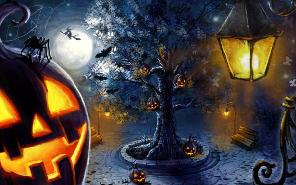 Holiday Halloween Jack-O'-Lantern Tree Lantern HD Wallpaper | Background Image