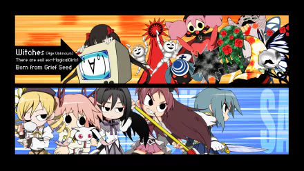 Kyuubey (Puella Magi Madoka Magica) Charlotte (Puella Magi Madoka Magica) Kyōko Sakura Sayaka Miki Mami Tomoe Homura Akemi Madoka Kaname Anime crossover HD Desktop Wallpaper | Background Image