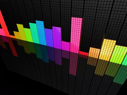 HD desktop wallpaper featuring a colorful abstract design with vertical bars in various hues on a black background.