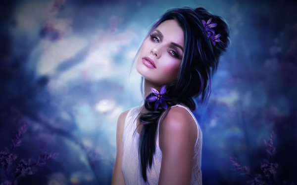 Fantasy Women Brunette Flower HD Wallpaper | Background Image