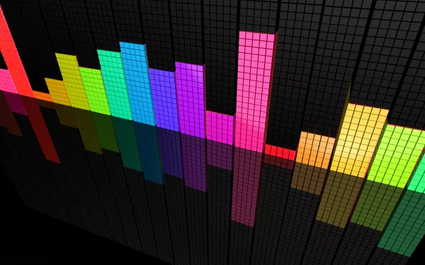 HD desktop wallpaper featuring a colorful abstract design with vertical bars in various hues on a black background.