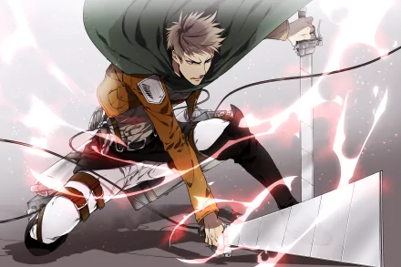 HD desktop wallpaper featuring Jean Kirstein from Attack on Titan in an action pose with a sword and energy effects.