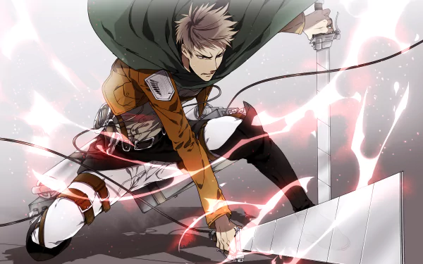 HD desktop wallpaper featuring Jean Kirstein from Attack on Titan in an action pose with a sword and energy effects.