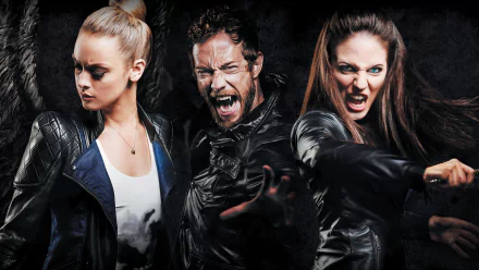 High-definition wallpaper featuring characters from the TV show Lost Girl, showcasing dynamic poses and intense expressions against a dark backdrop.