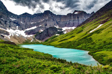 grass nature mountain cliff glacier national park Montana lake HD Desktop Wallpaper | Background Image