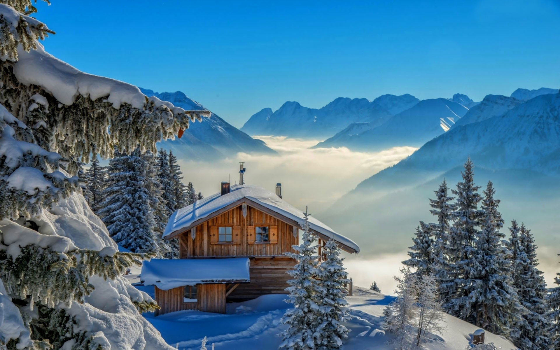 Cabins in Winter Mountains
