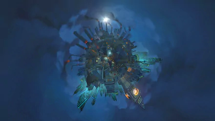 4K Ultra HD PC desktop wallpaper featuring a spherical sci-fi cityscape from the video game Overwatch, set against a dark blue, cloudy background.