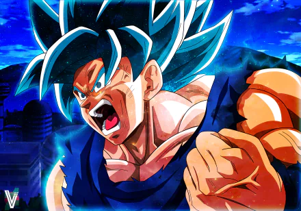 HD desktop wallpaper featuring Goku from Dragon Ball Super, showcasing his intense expression and powerful aura. This vibrant anime background highlights Goku’s dynamic presence in the series.