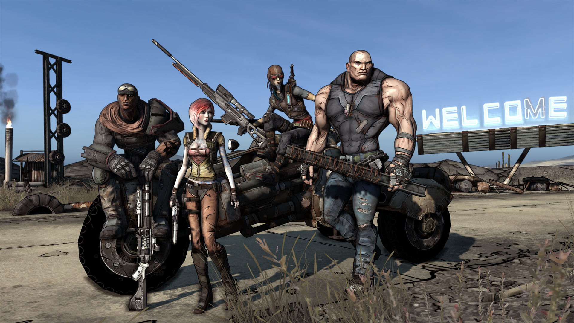 Roland, Lilith, Mordecai, and Brick standing together in Borderlands.