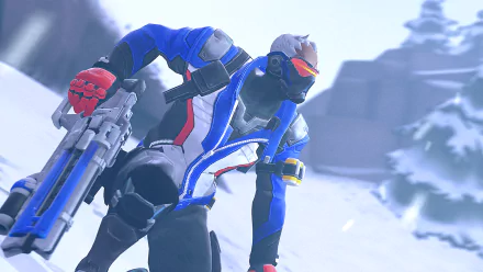 HD PC desktop wallpaper featuring Soldier: 76 from the video game Overwatch in an action-ready pose against a snowy mountain backdrop.