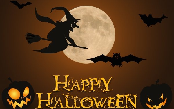 Holiday Halloween Happy Halloween Jack-O'-Lantern Witch Bat Moon HD Wallpaper | Background Image