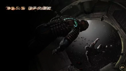 HD desktop wallpaper from the video game Dead Space, featuring a dark, eerie scene with a space-suited character and debris floating in zero gravity, with the game title in the top left corner.