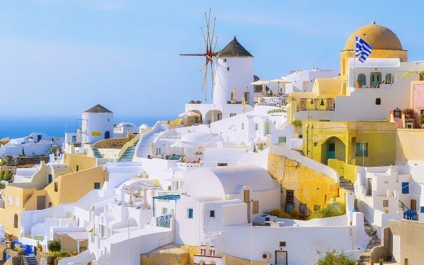 Man Made Santorini Towns Greece Town House Building Windmill HD Wallpaper | Background Image