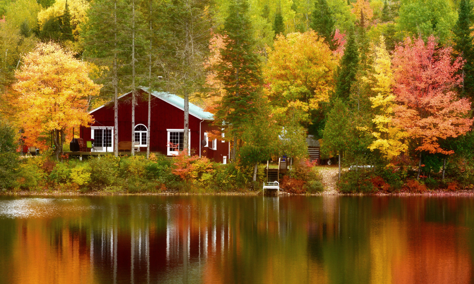 House on Autumn Lake in Quebec