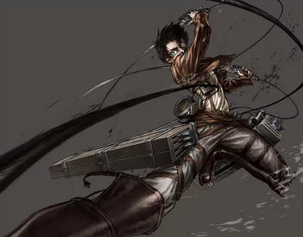 HD desktop wallpaper featuring Eren Yeager from the anime Attack on Titan, showcasing dynamic action with detailed artwork and intense motion.