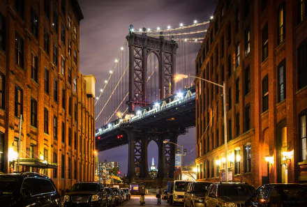 building New York night bridge man made Manhattan Bridge HD Desktop Wallpaper | Background Image
