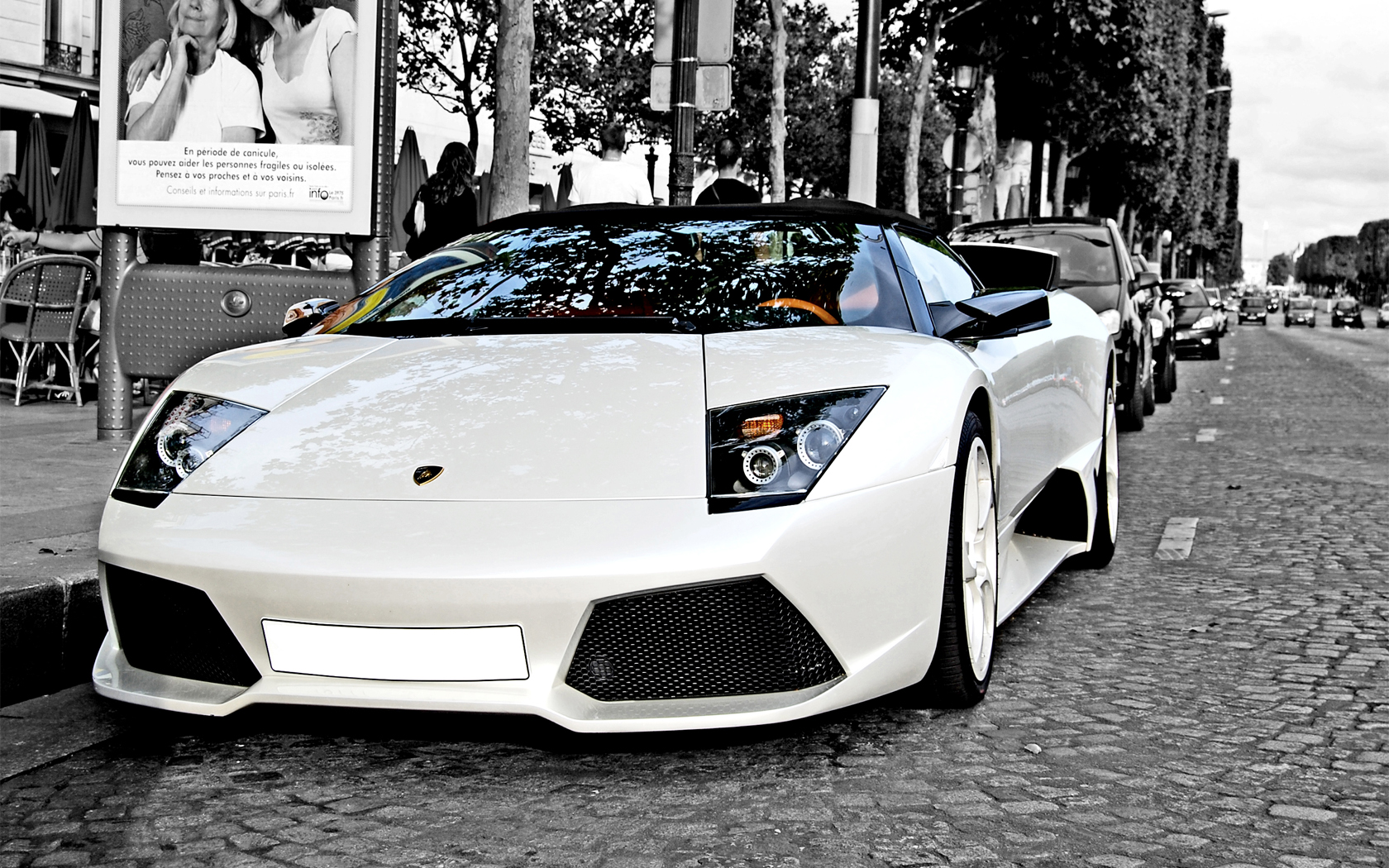 White Lamborghini Murcielago car.