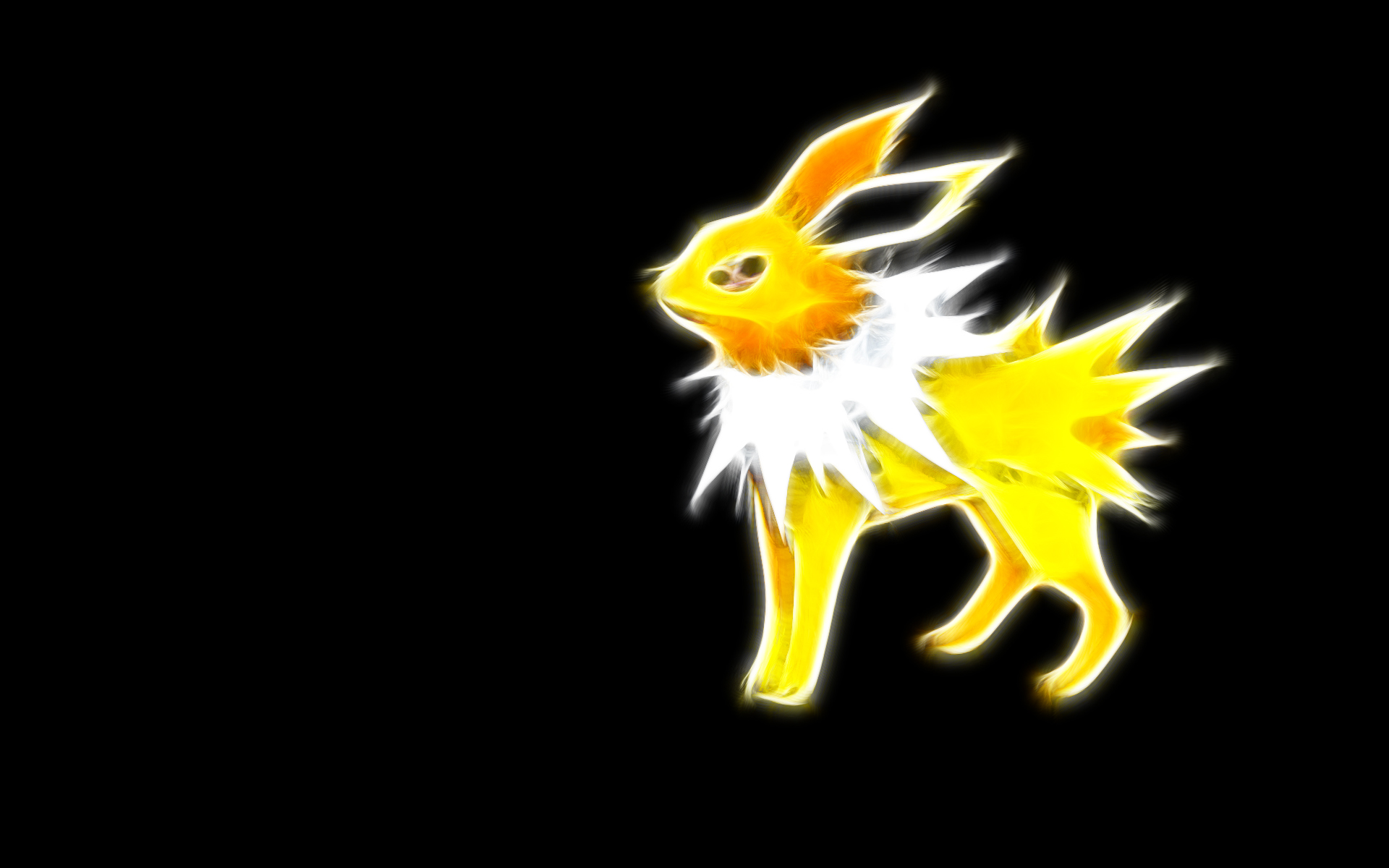 Jolteon, an electric Pokémon from the Eeveelutions family, in a striking HD desktop wallpaper.
